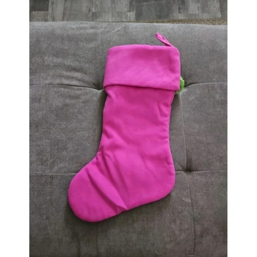 Pink & White Christmas Pom Pom‎ Stocking